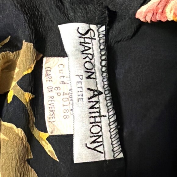 Vtg Sharon Anthony Petite 8 Black Floral Elastic Waist Midi Skirt Made In USA - Picture 4 of 7